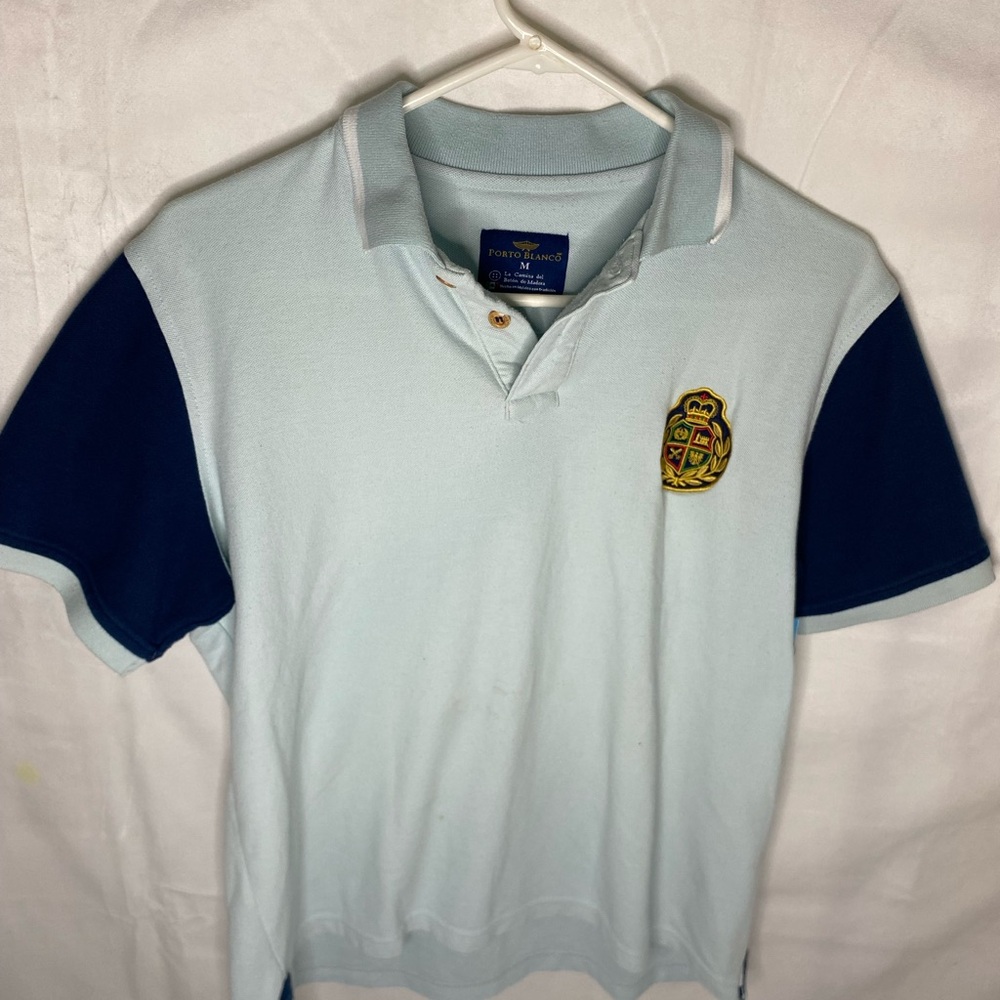 Porto Blanco Men's M Light Blue Polo Shirt La Camisa del Botón de Madera